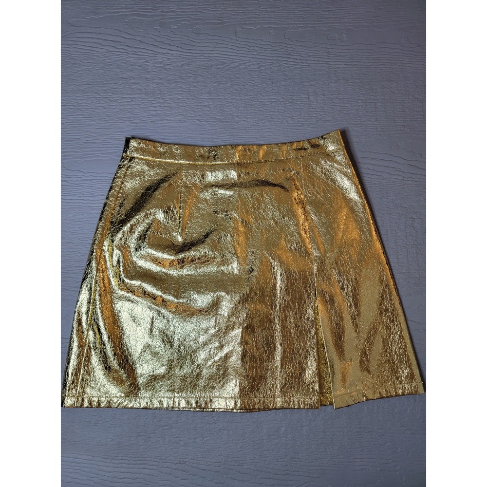 ♡Lili Sidonio Molly Bracken Gold Metallic Faux Leather Mini Skirt Small TLF116AN